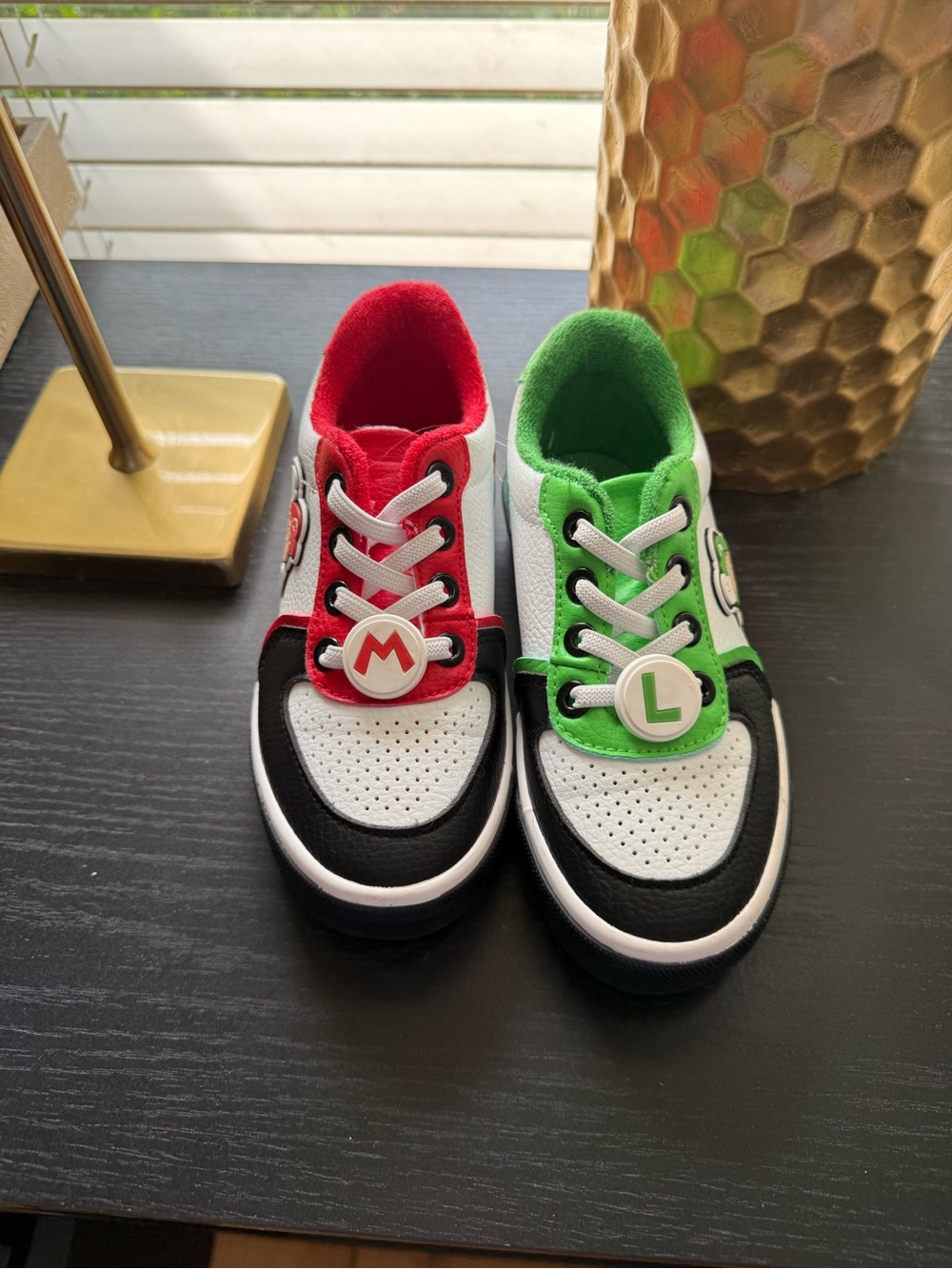 Kids Red and Green Super Mario Lace-Up Sneakers with Playful Emblems Size 12c